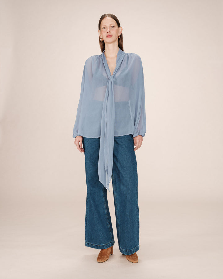 Tie-neck blouse bleuet Splendide