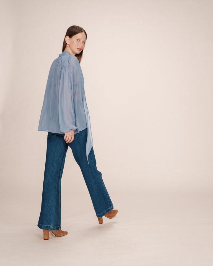 Tie-neck blouse bleuet Splendide