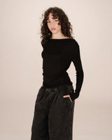 Asymmetrical draped top black Sioux