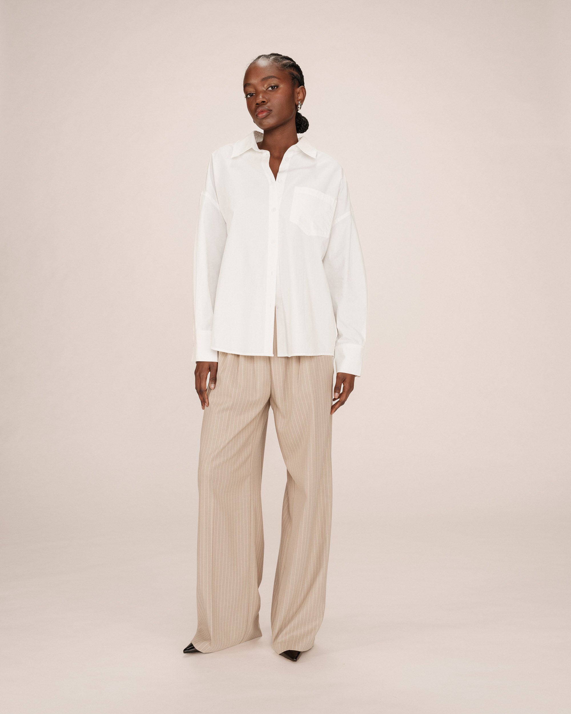 Straight shirt ecru Stripe