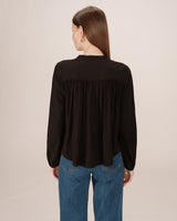 Ruched straight blouse black Savannah