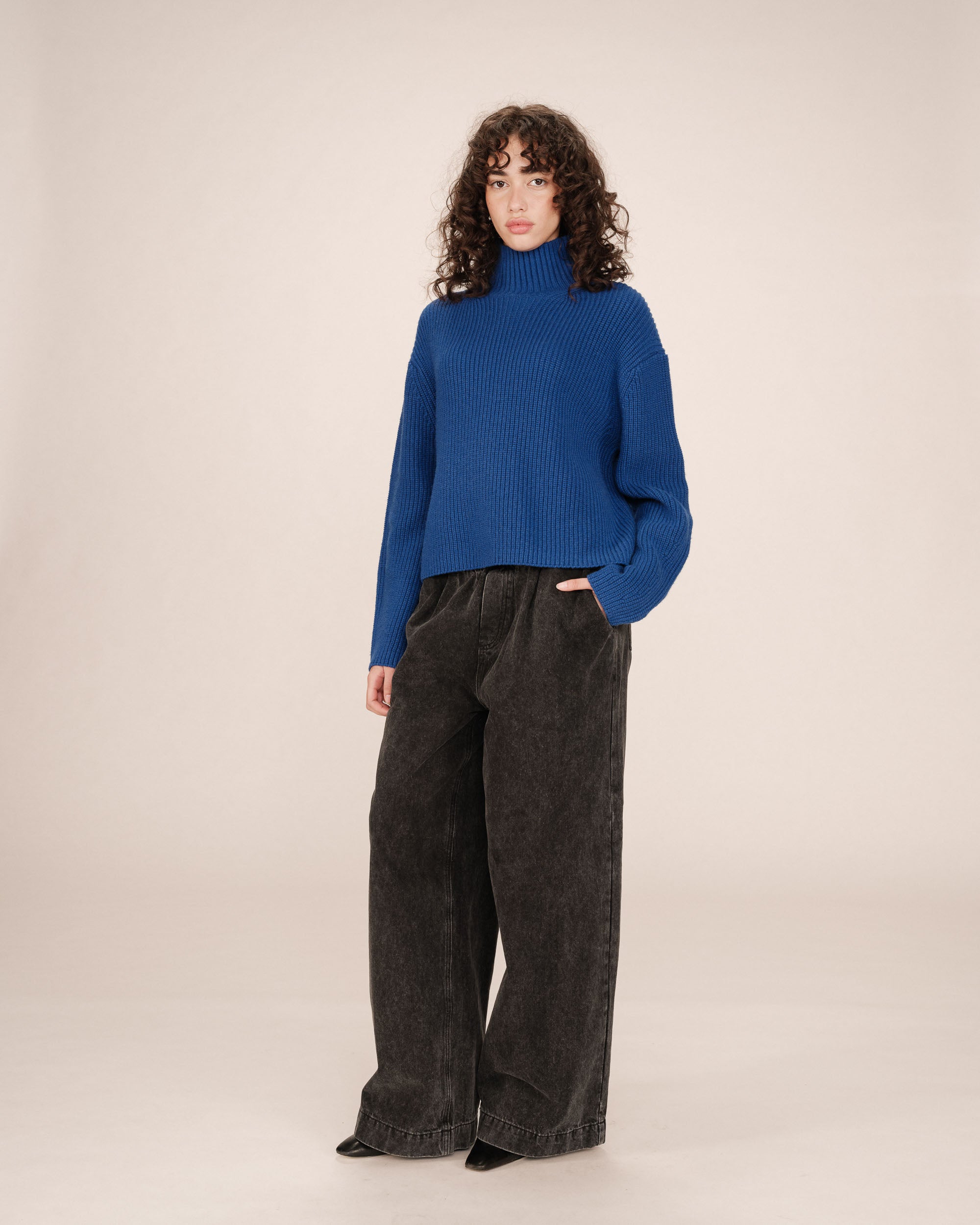Wool boxy sweater cobalt blue Sagan