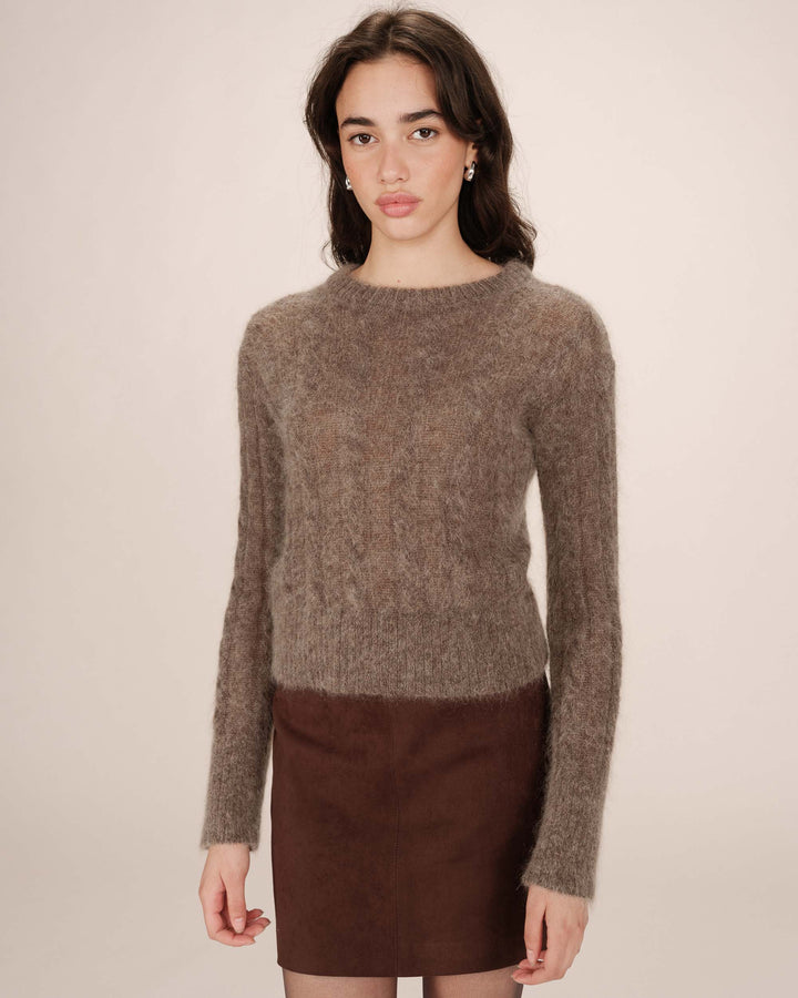 Cable knit wool sweater taupe Sabin
