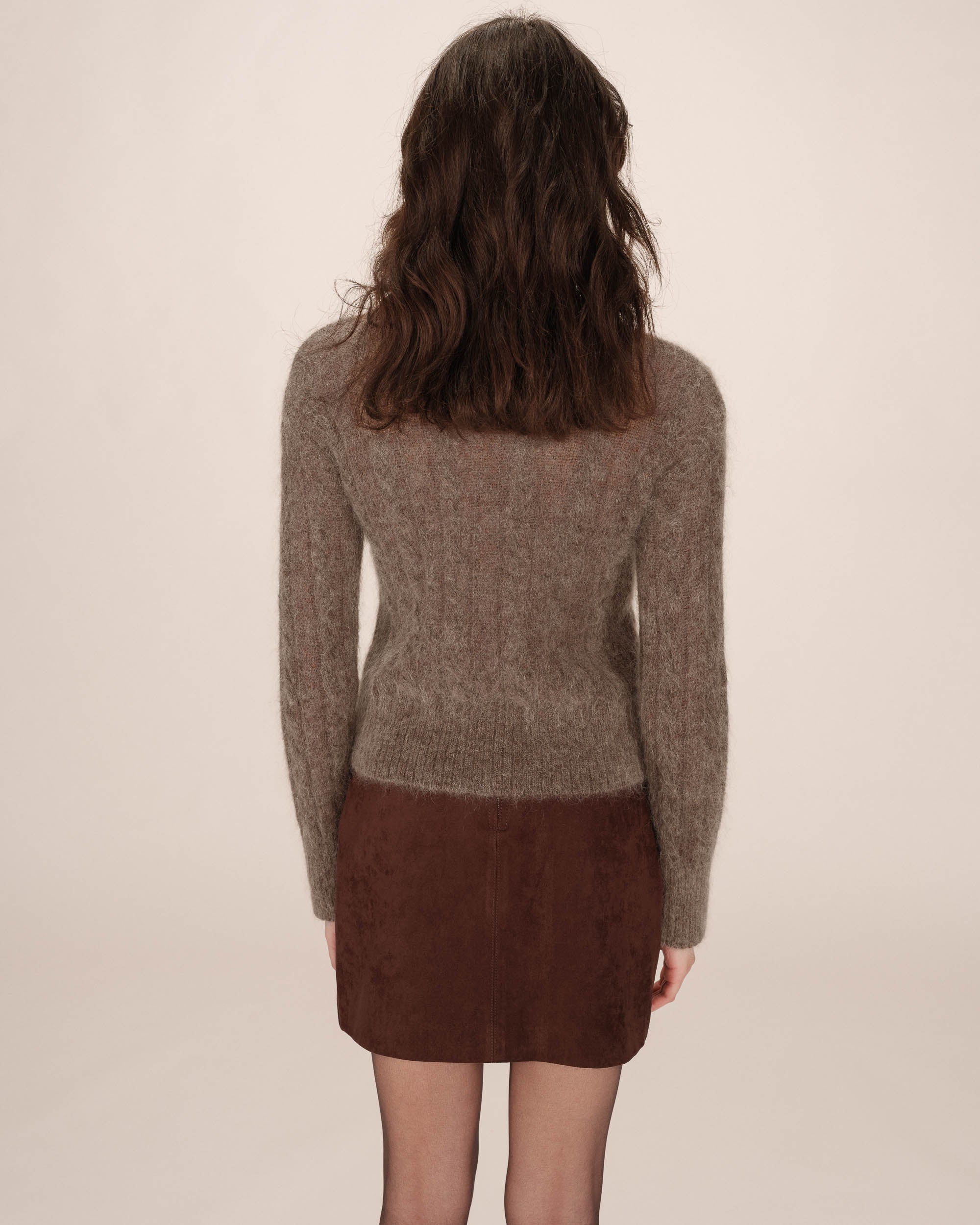 Pull torsade en laine taupe Sabin