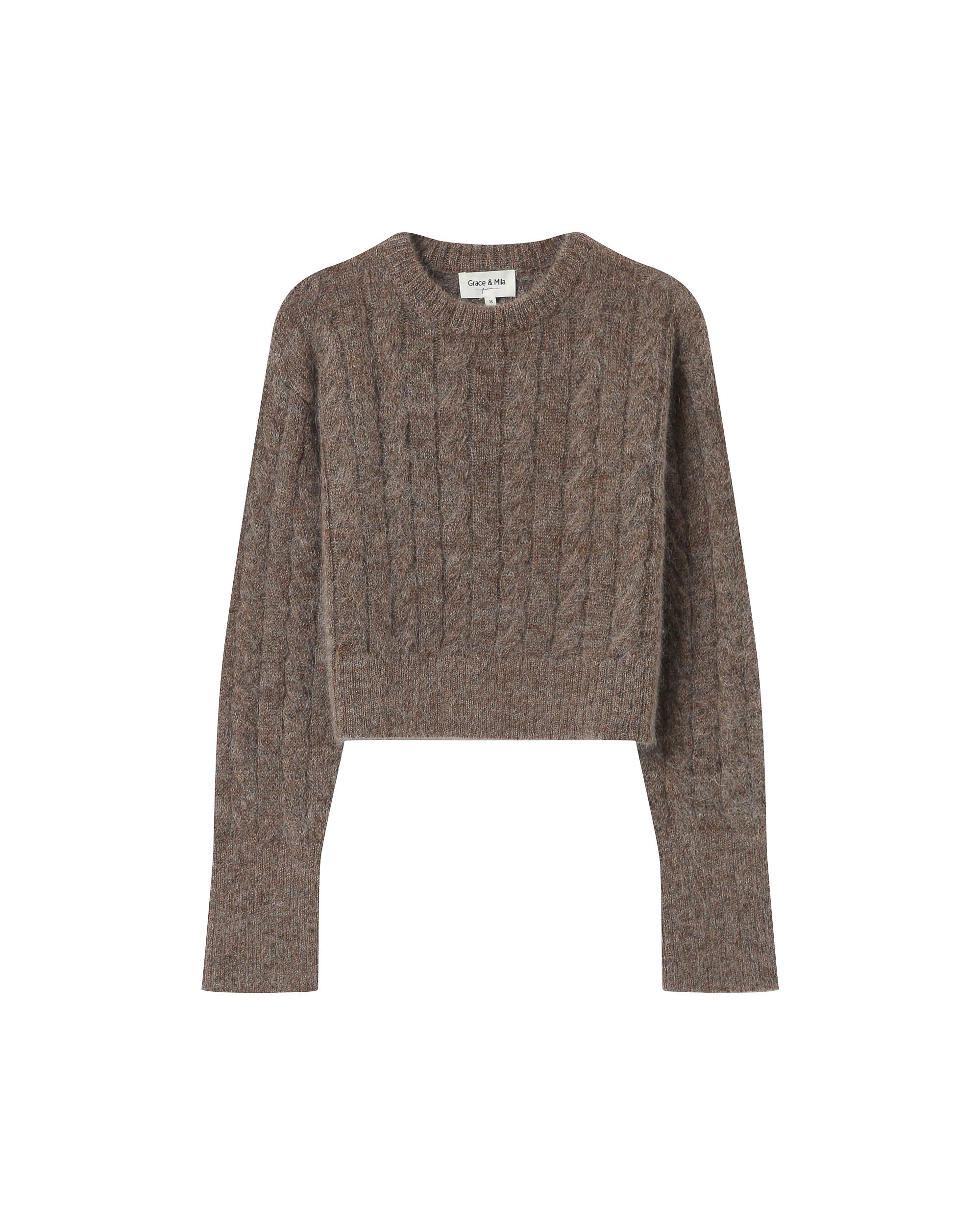 Pull torsade en laine taupe Sabin