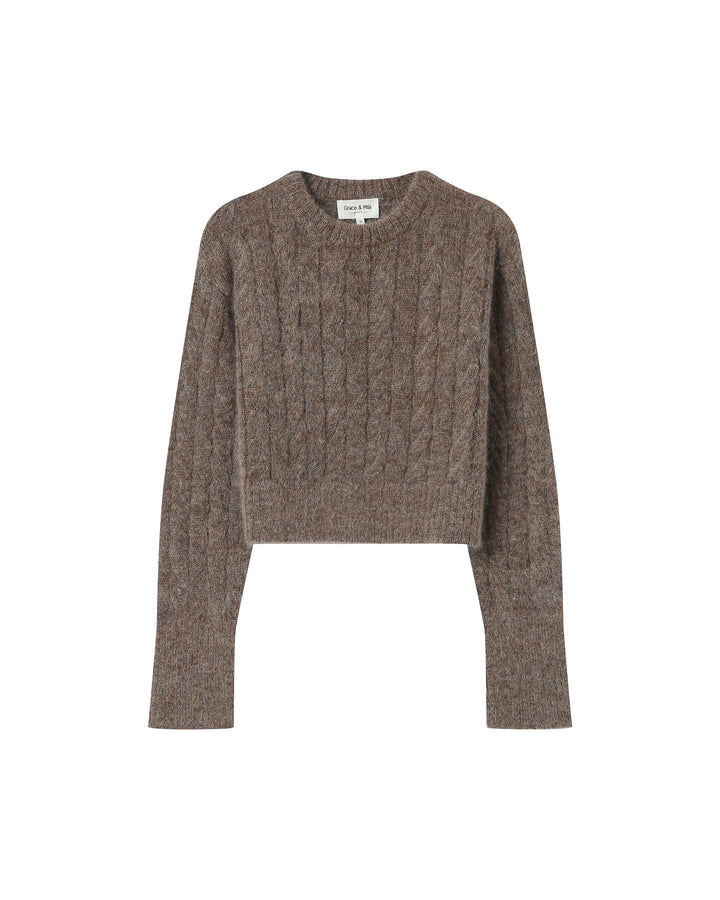 Cable knit wool sweater taupe Sabin