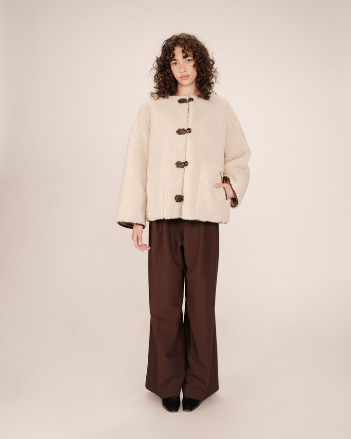 Manteau oversize en shearling ecru Simon