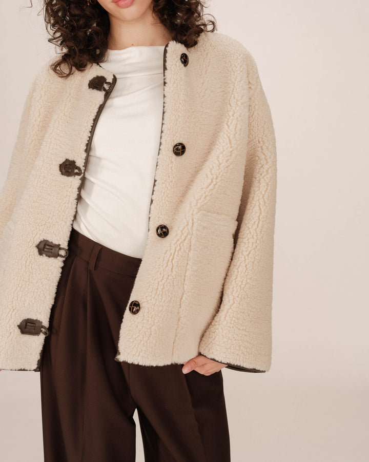 Manteau oversize en shearling ecru Simon