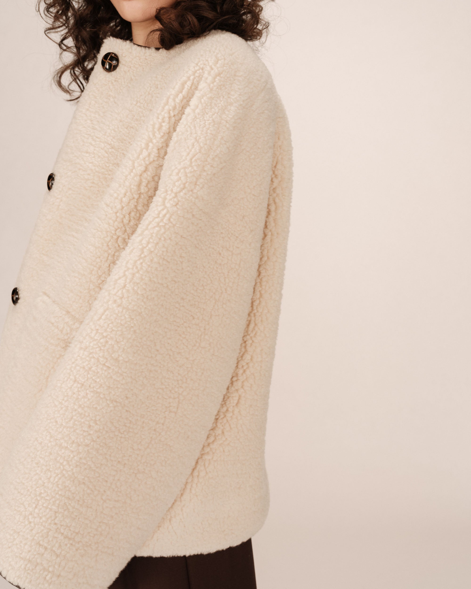 Oversized shearling coat ecru Simon