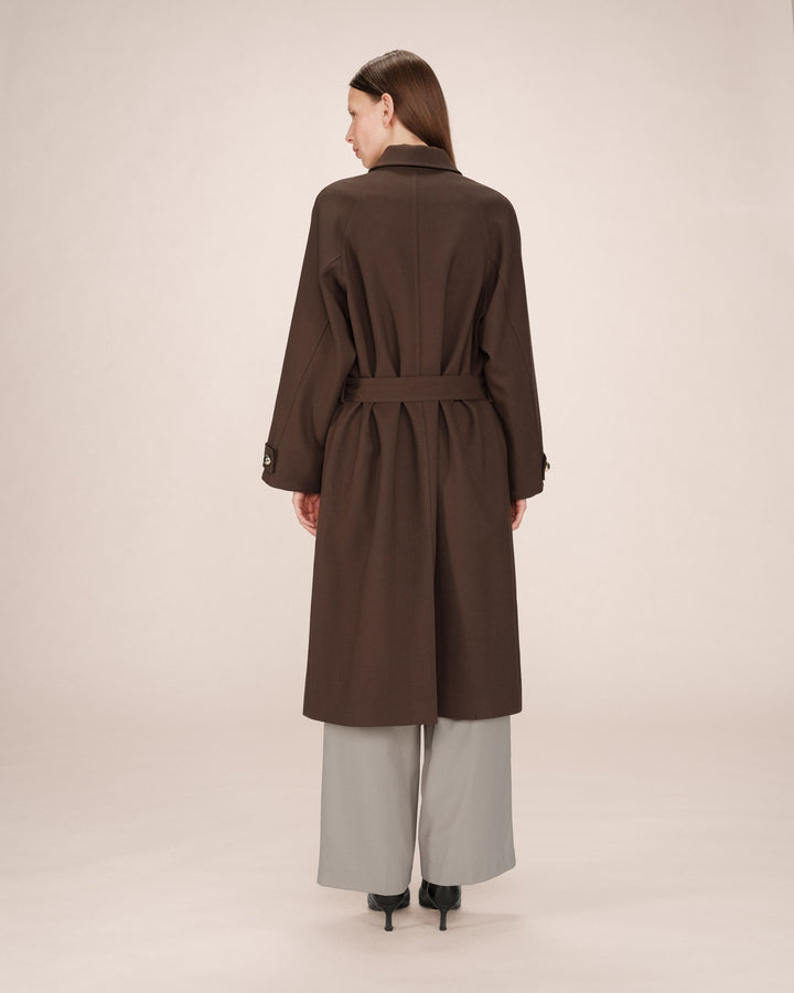 Trench long boutons dorés chocolat Scott