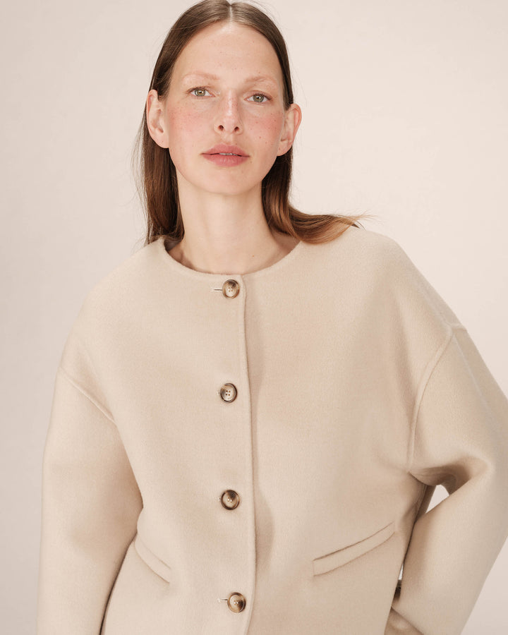 Veste boxy en laine greige Stomy