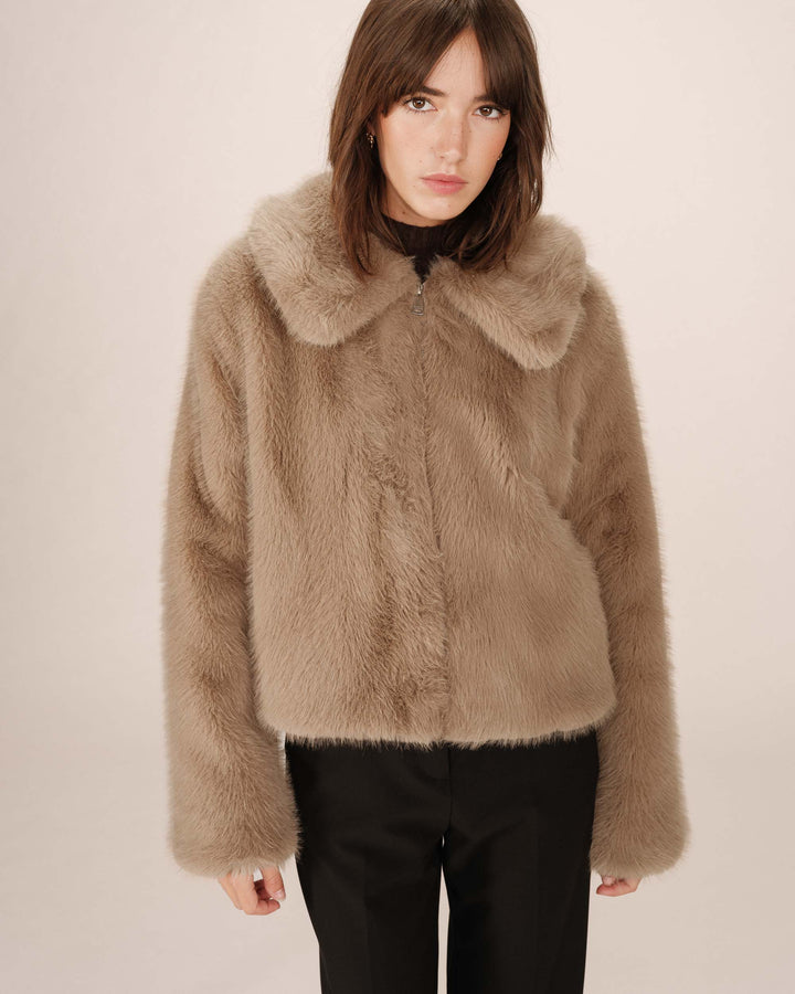 Manteau fausse fourrure greige Shonna