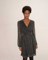 Robe courte plissee en lurex argent Tess