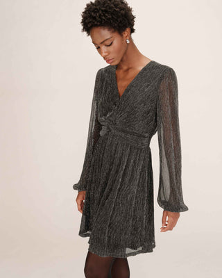 Robe courte plissee en lurex argent Tess