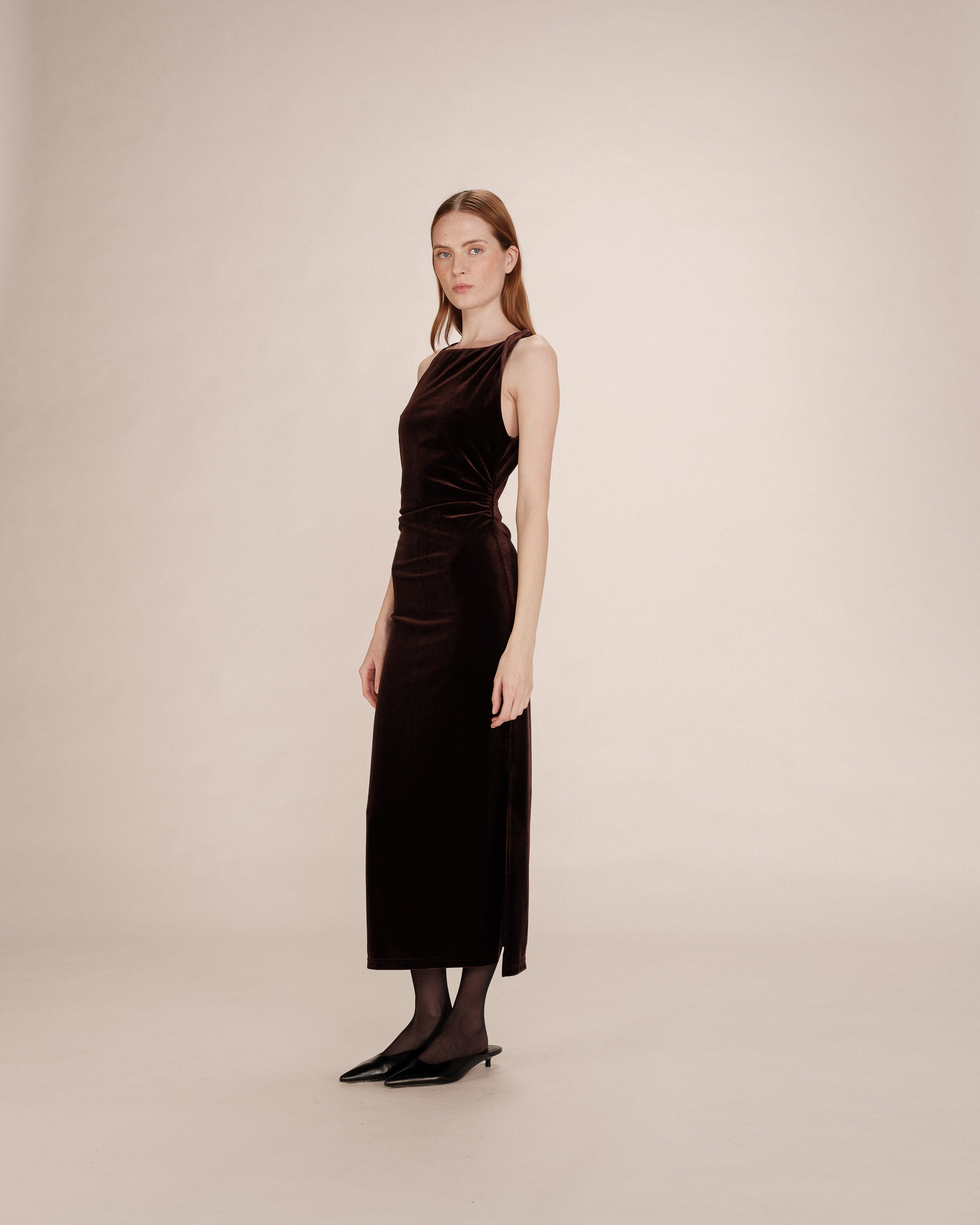 Robe longue velours chocolat Tivoli
