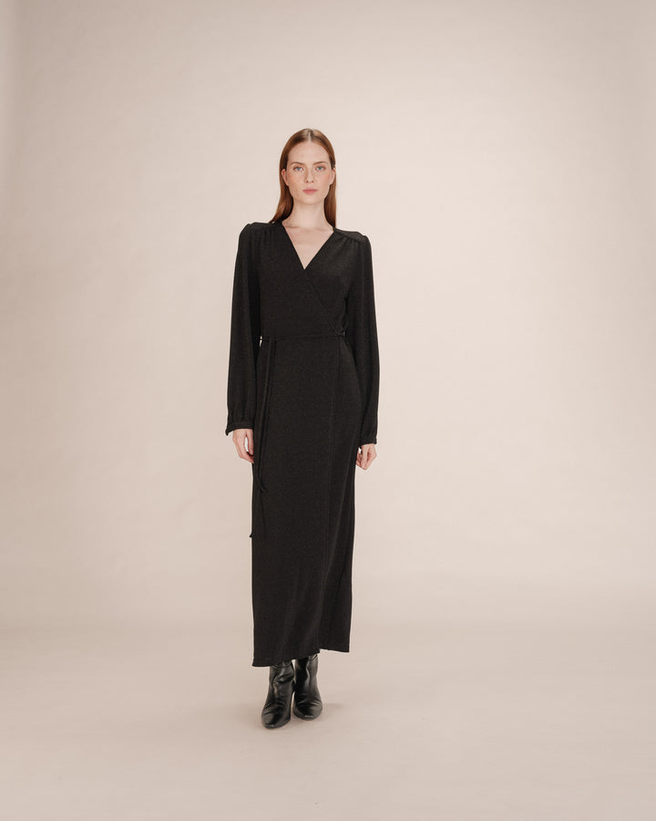 Robe longue portefeuille noir Talia