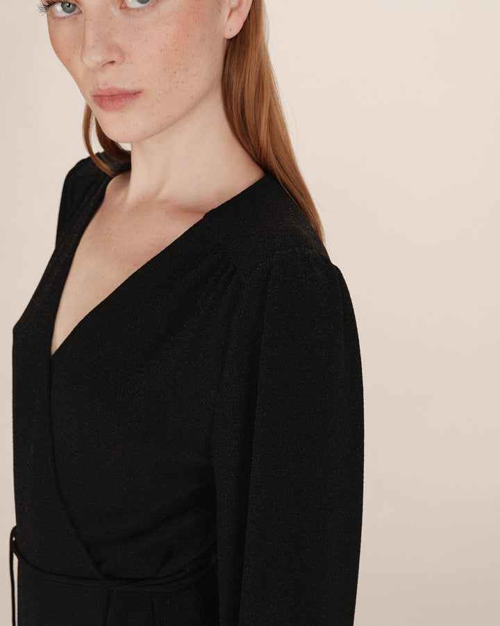 Robe longue portefeuille noir Talia