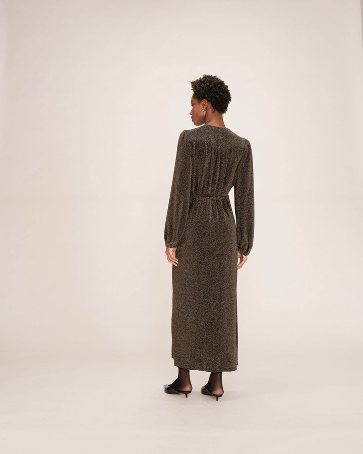 Robe longue portefeuille or Talia