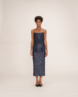 Robe longue sequins marine Tori