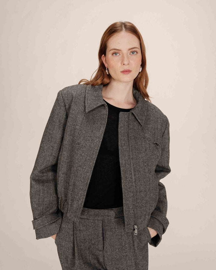 Veste boxy en laine anthracite Tiffany