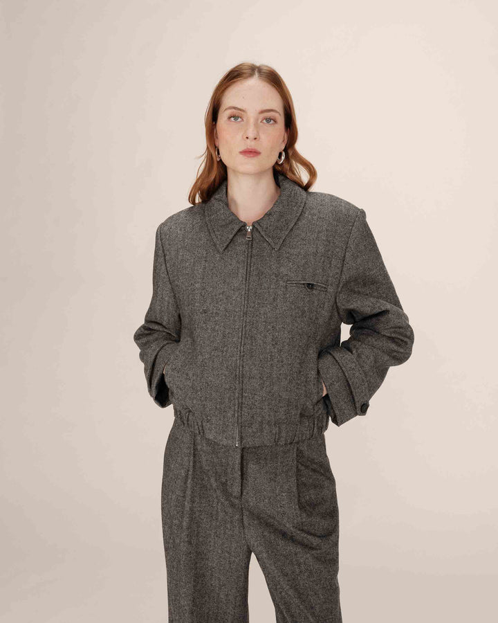 Veste boxy en laine anthracite Tiffany