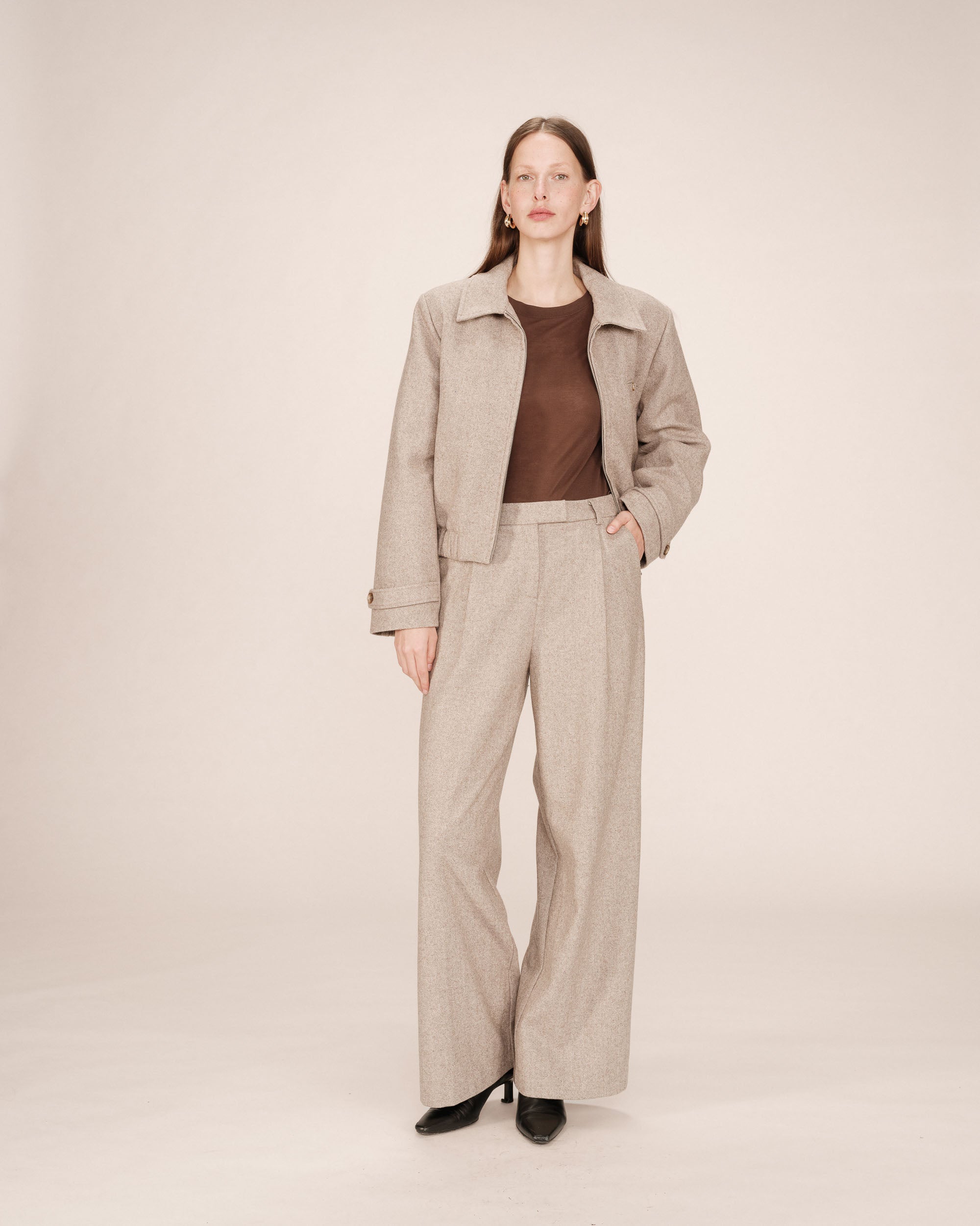 Veste boxy en laine grege Tiffany