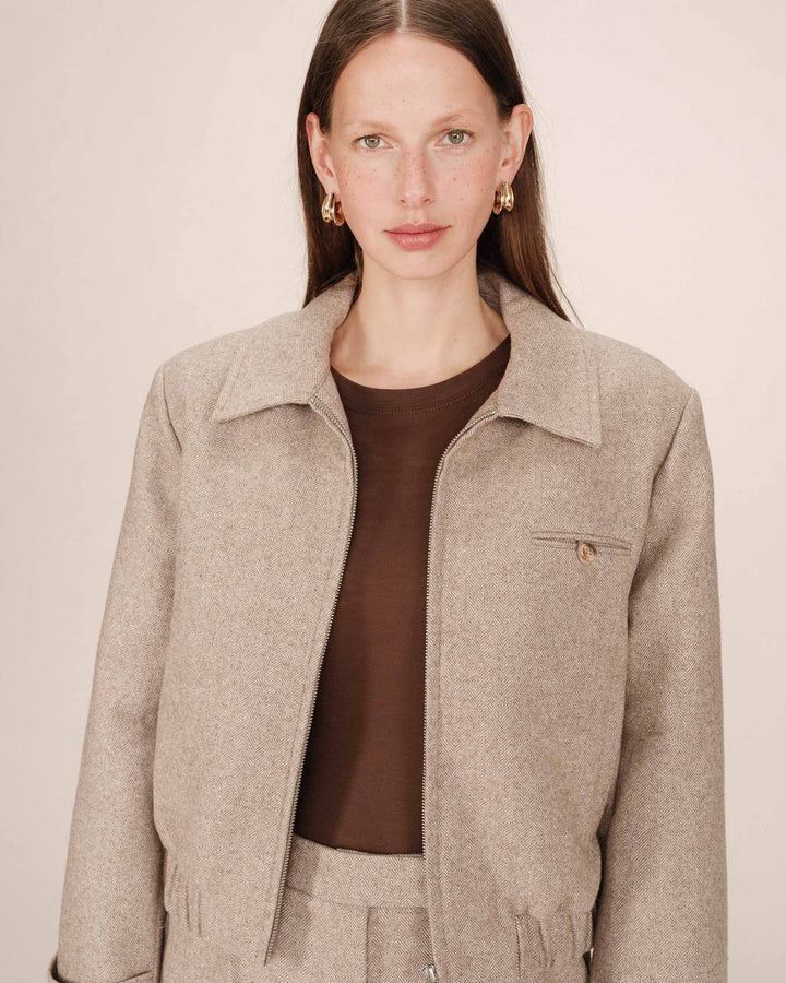 Veste boxy en laine grege Tiffany