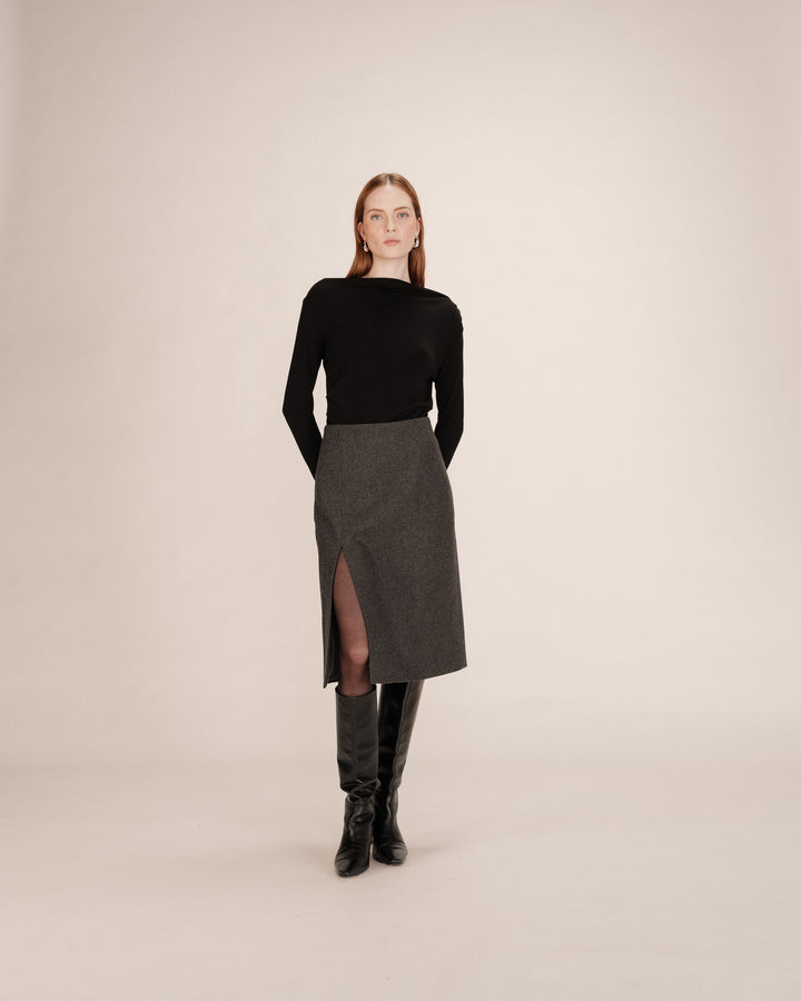 Jupe crayon en laine anthracite Tonya