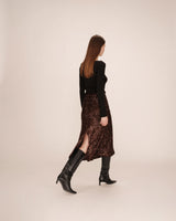 Jupe longue en sequins chocolat Tailana