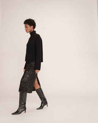 Jupe longue en sequins noir Tailana