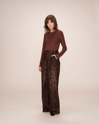 Pantalon large en sequins chocolat Toby