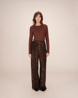 Pantalon large en sequins chocolat Toby
