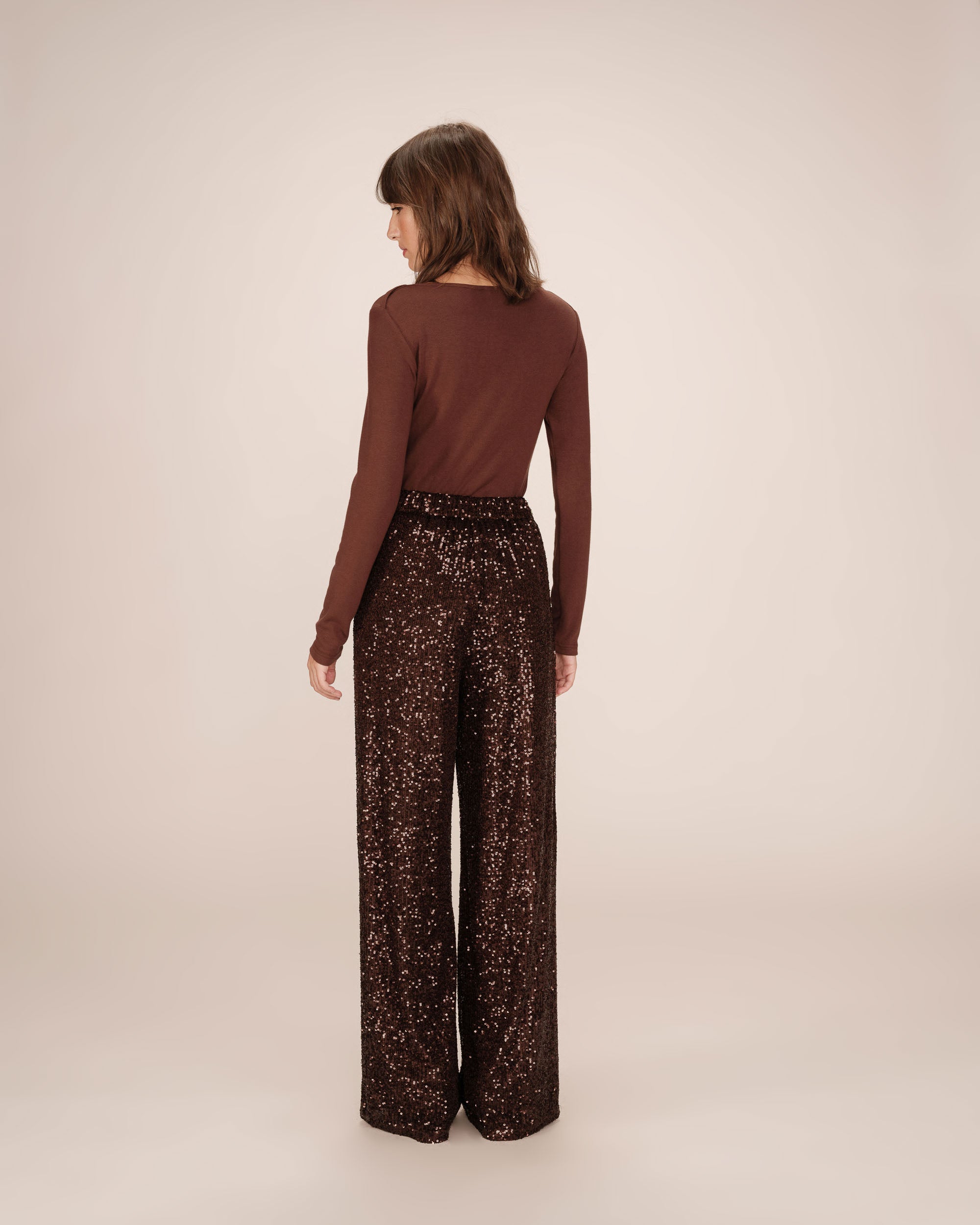 Pantalon large en sequins chocolat Toby