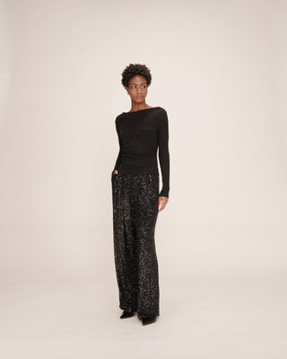 Pantalon large en sequins noir Toby