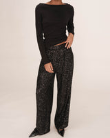 Pantalon large en sequins noir Toby