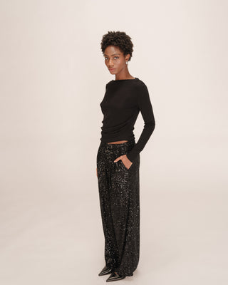 Pantalon large en sequins noir Toby