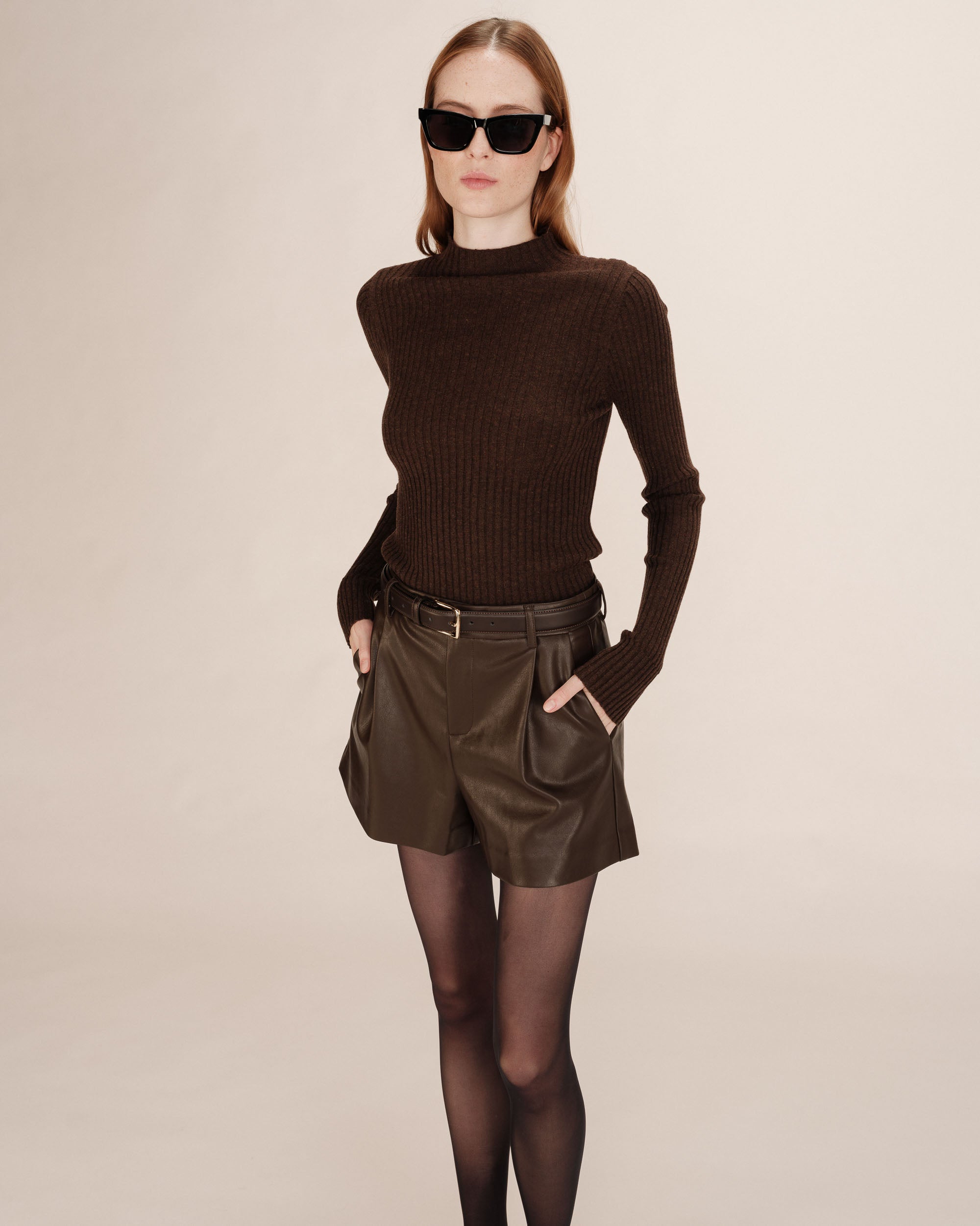 Short simili cuir chocolat Travis