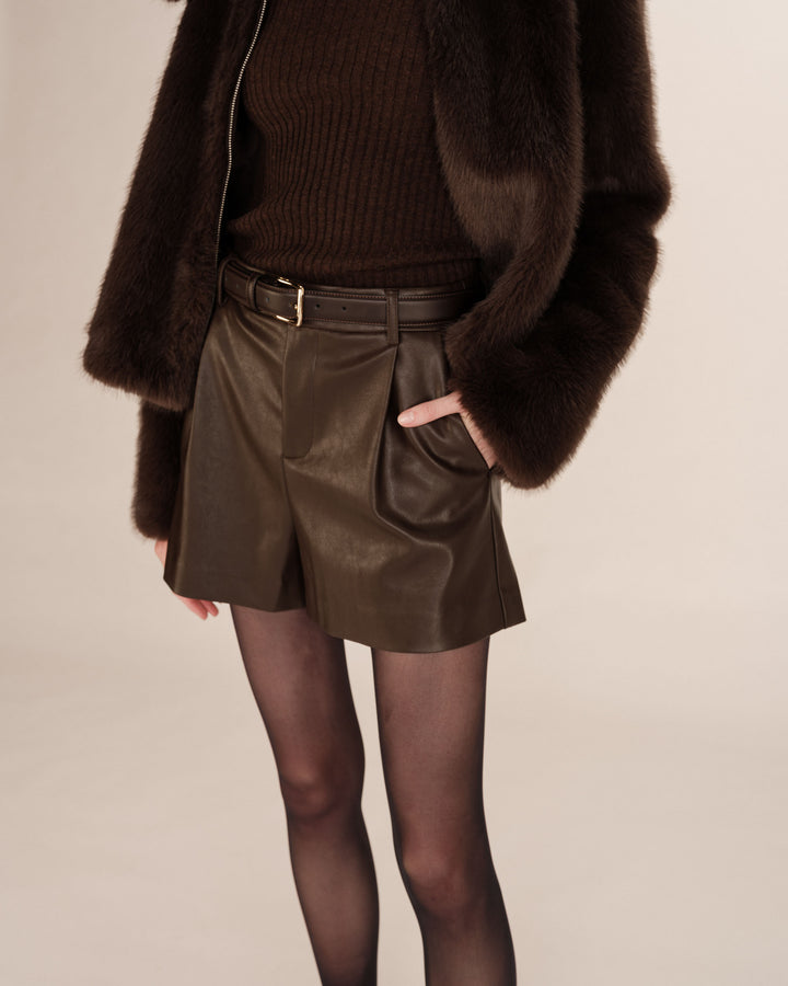 Faux leather shorts chocolat Travis
