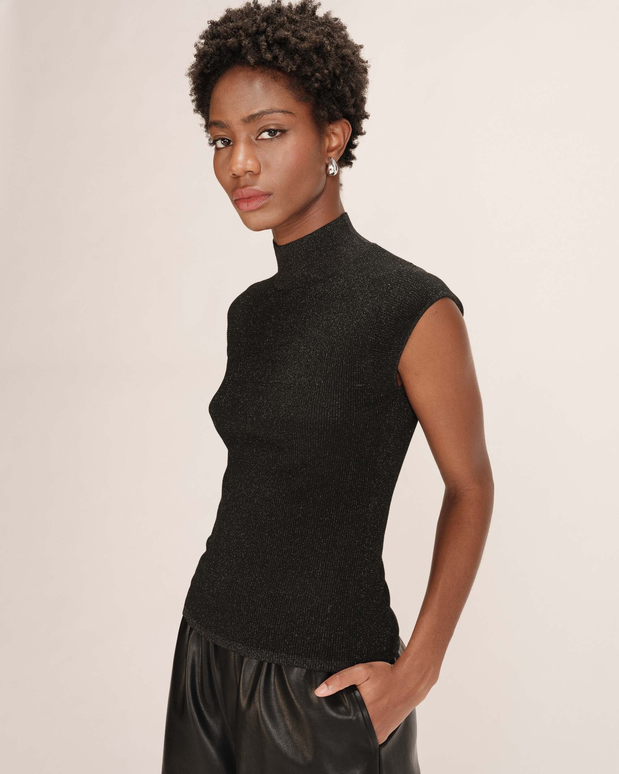 Top en lurex col montant noir Talisman