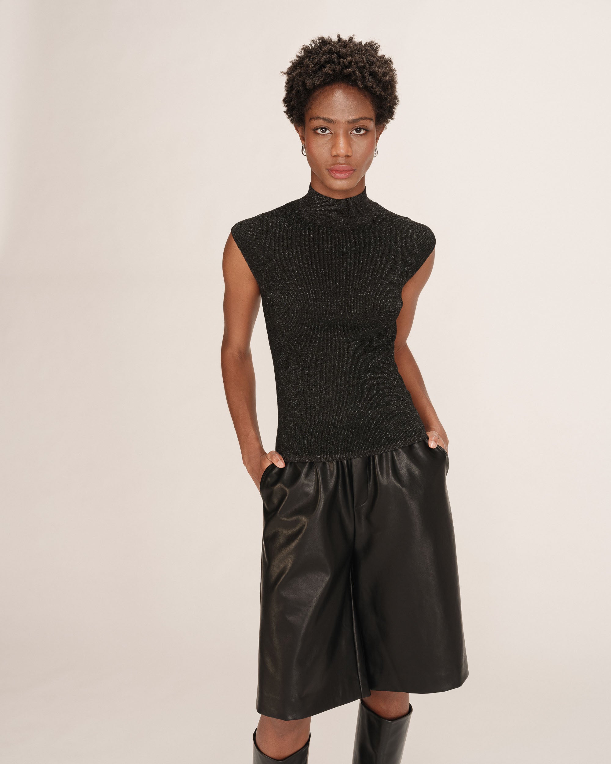 Top en lurex col montant noir Talisman