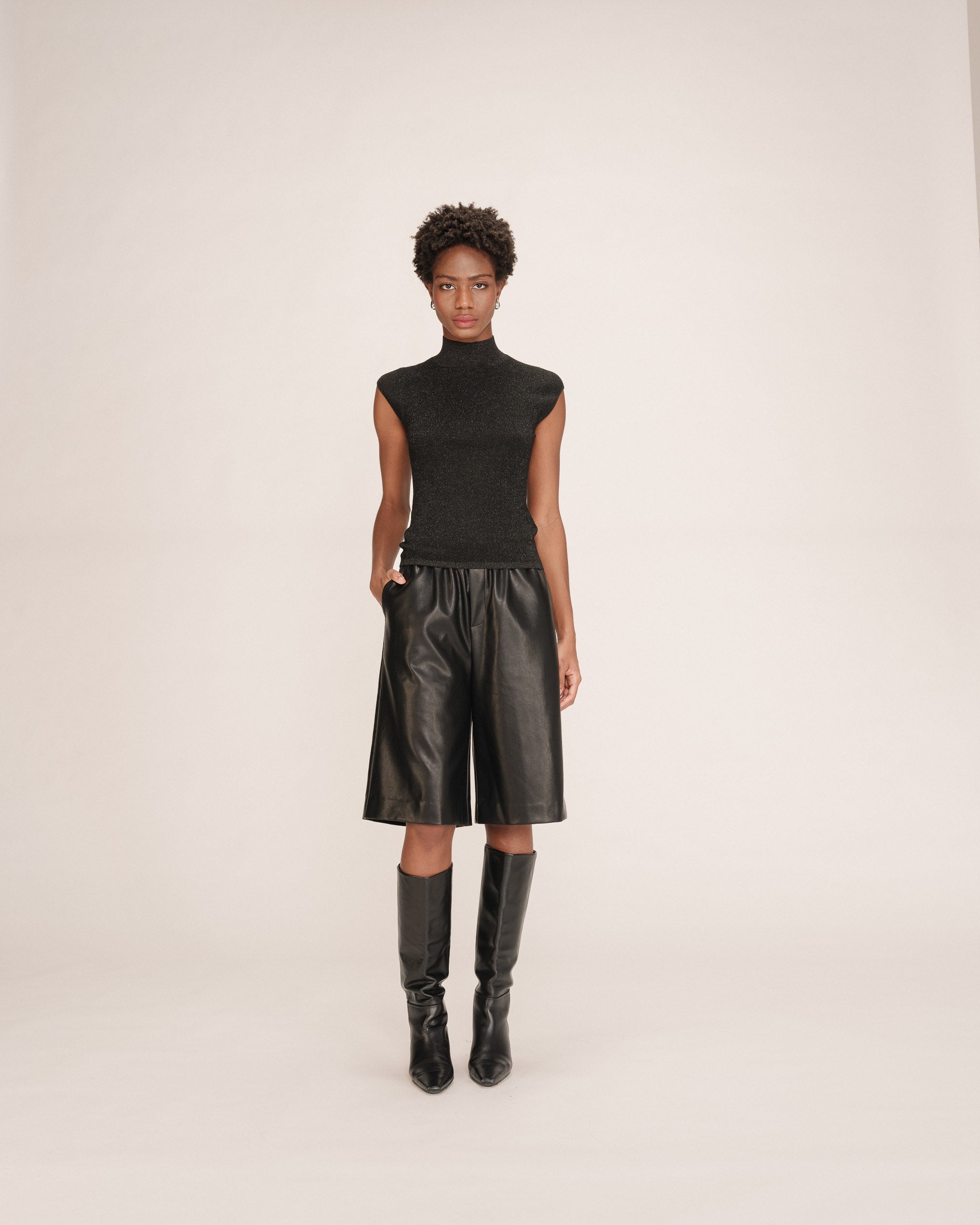 Top en lurex col montant noir Talisman