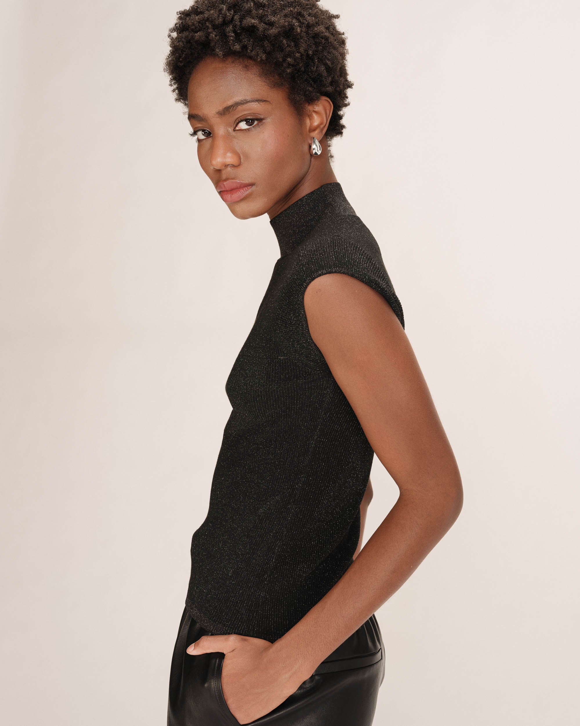 Top en lurex col montant noir Talisman