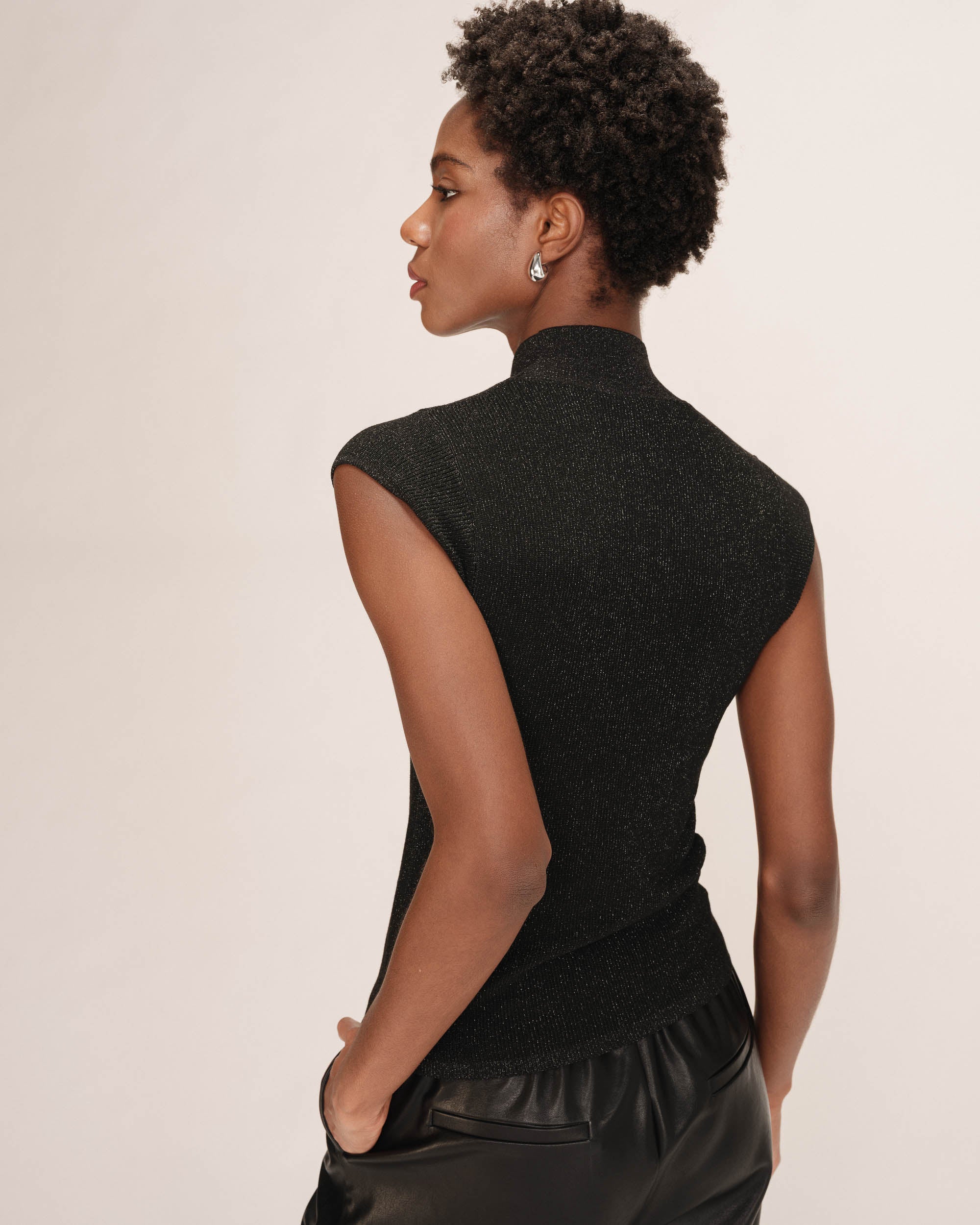 Top en lurex col montant noir Talisman