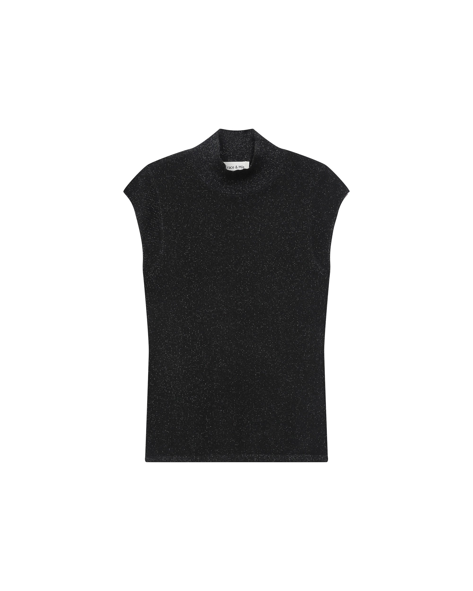 Top en lurex col montant noir Talisman