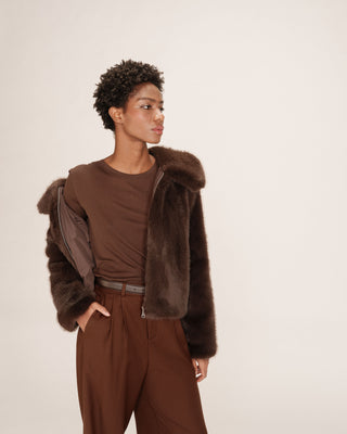 Top transparent en jersey chocolat Toni