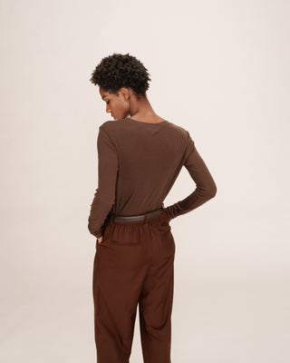 Top transparent en jersey chocolat Toni