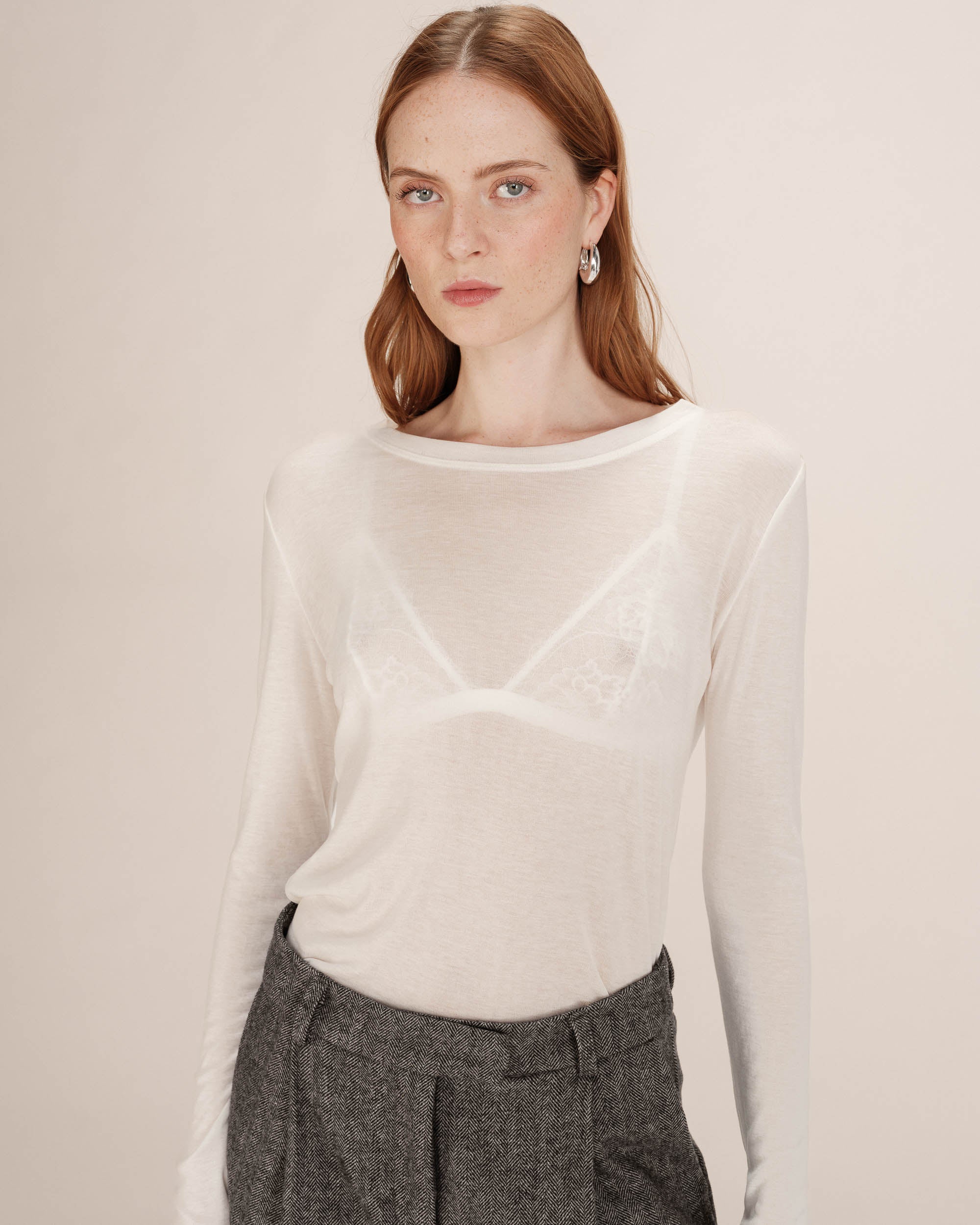 Top transparent en jersey ivoire Toni
