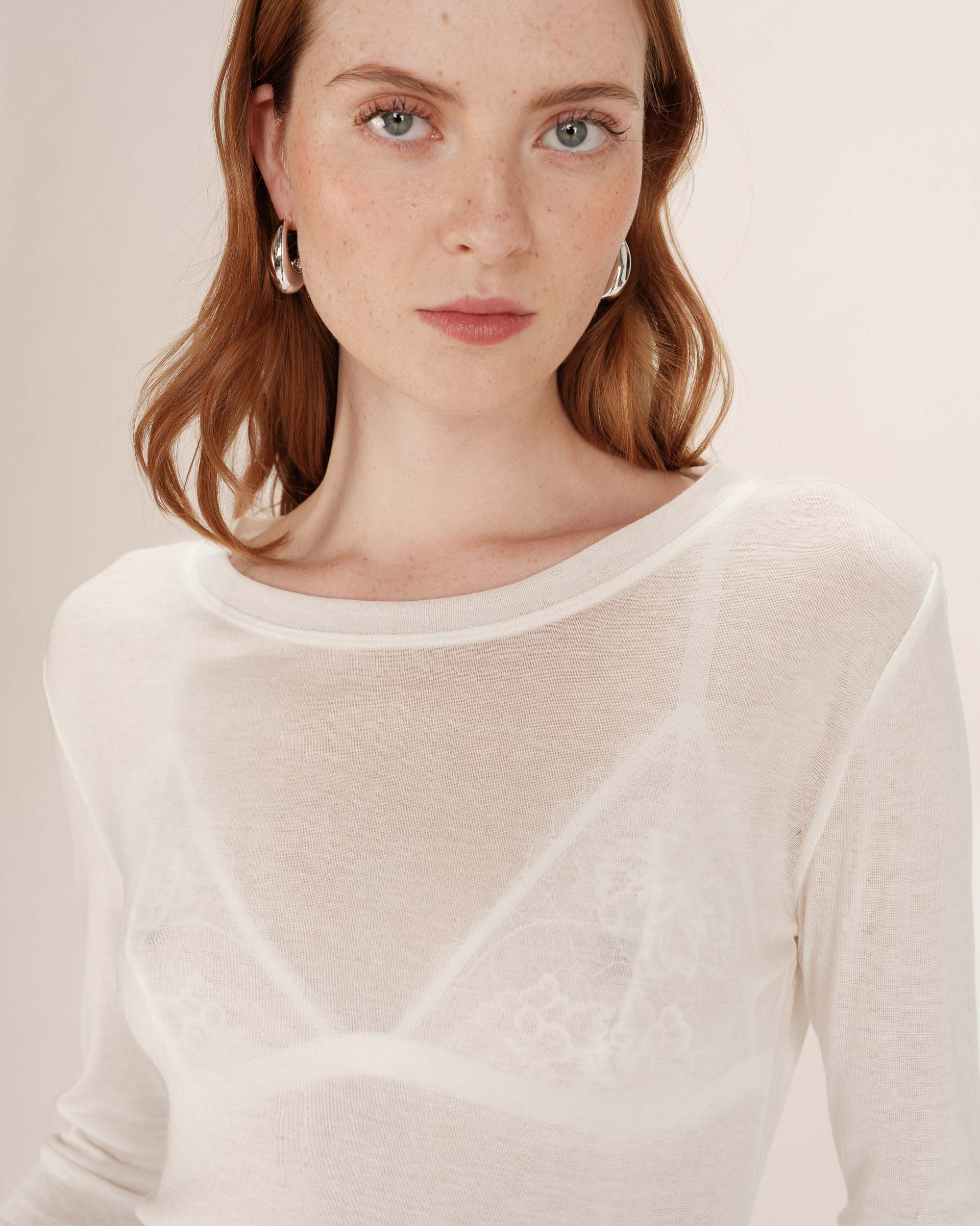 Top transparent en jersey ivoire Toni