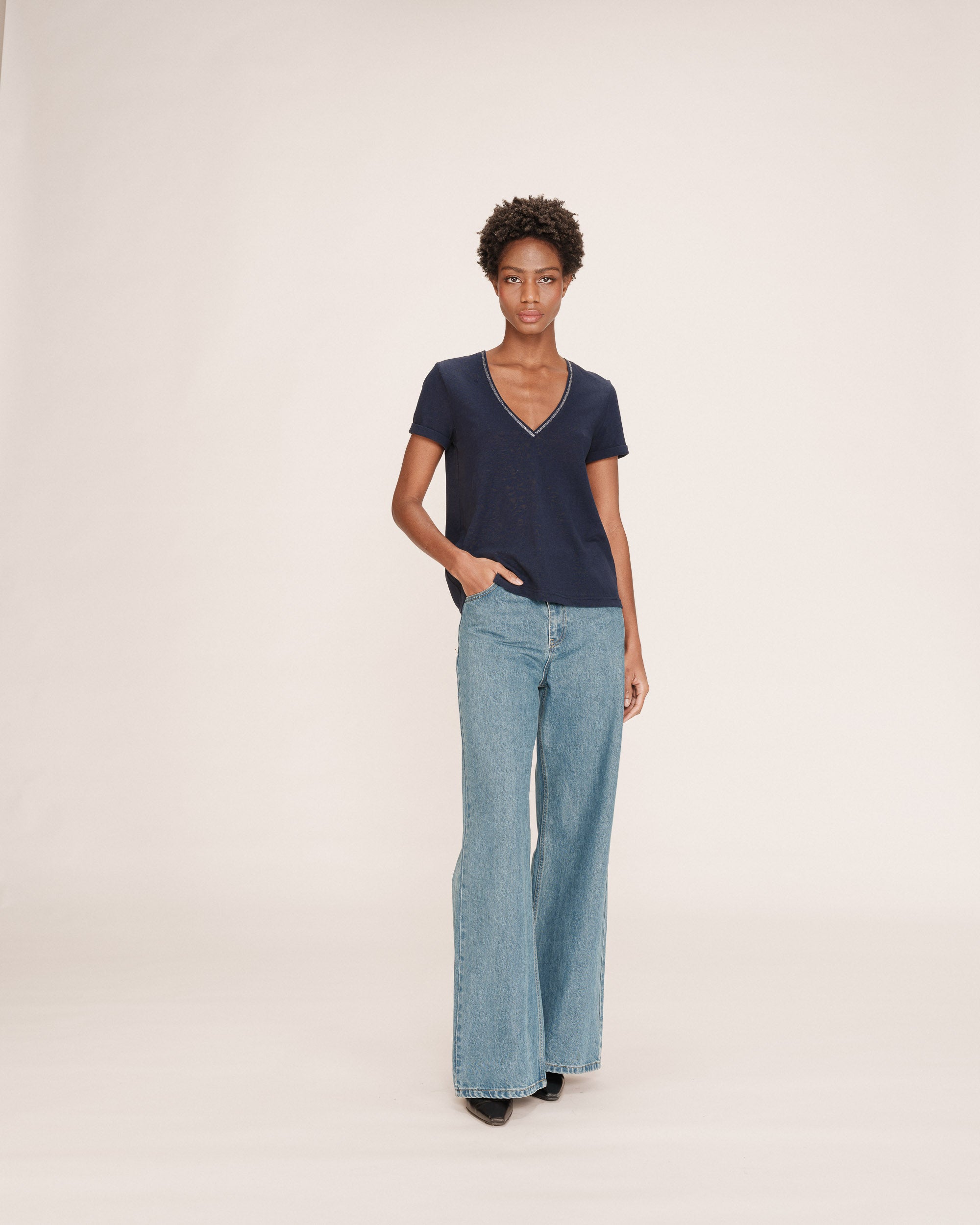 Top encolure en lurex marine Tim