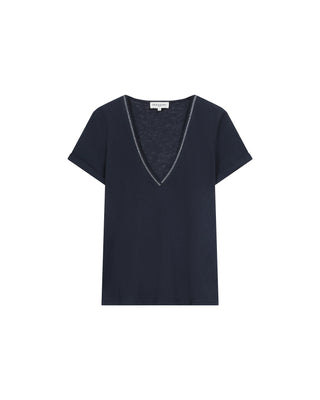 Top encolure en lurex marine Tim